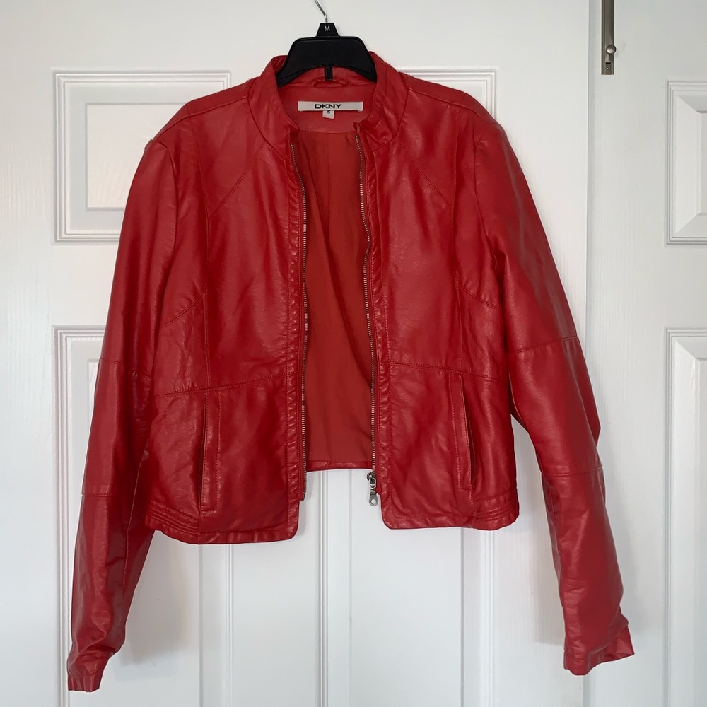 DKNY red leather jacket